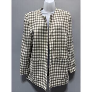 Vintage Women's Tan Jay Sz 12 Wool Blend Houndstooth BLAZER Jacket Made In USA